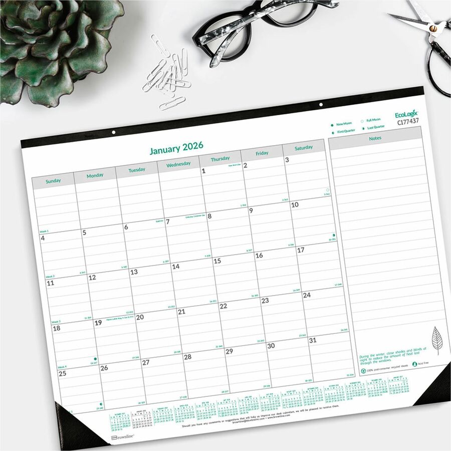 Brownline Ecologix Monthly Desk Pad Calendar 22"x 17" , English
