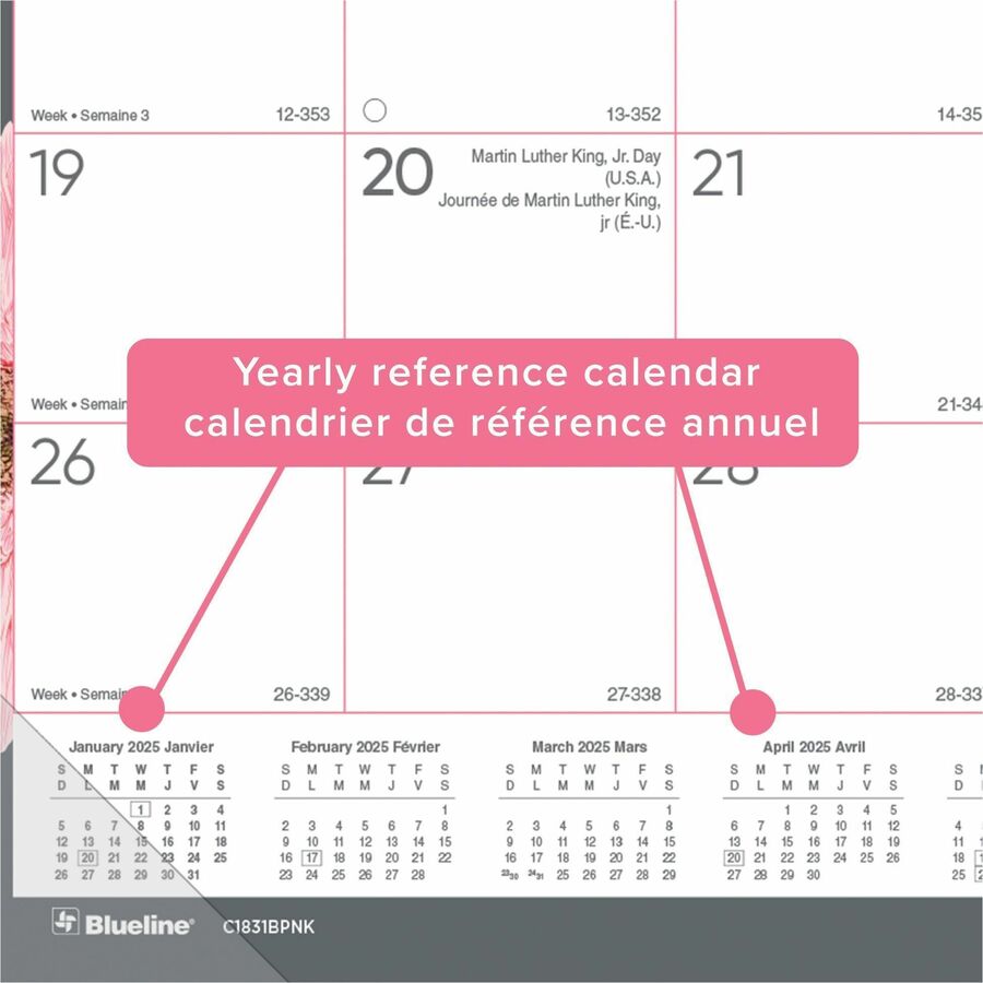Calendrier ruban rose Blueline