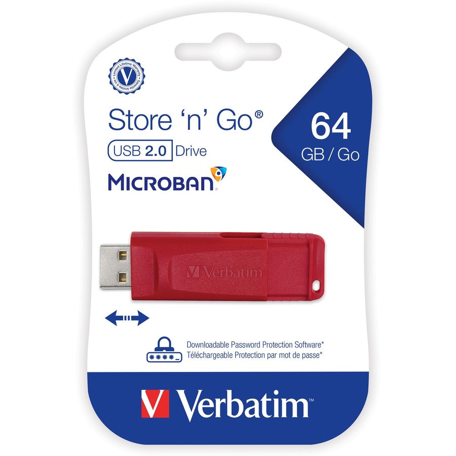 Verbatim 64GB Store 'n' Go USB Flash Drive - Red