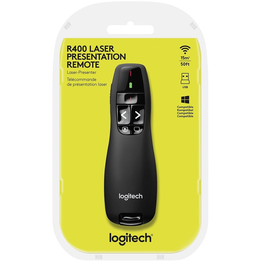 Logitech R400 Wireless Presenter — 2.4 GHz, Red Laser Pointer