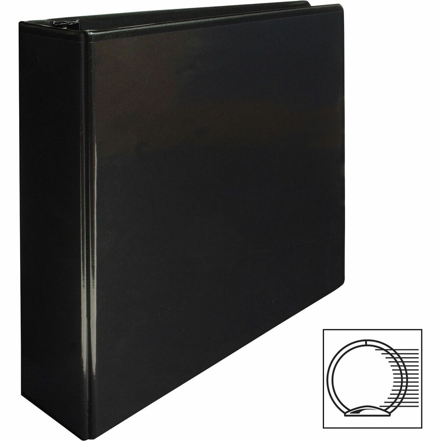 Business Source Round-Ring View Binder — 3", Black