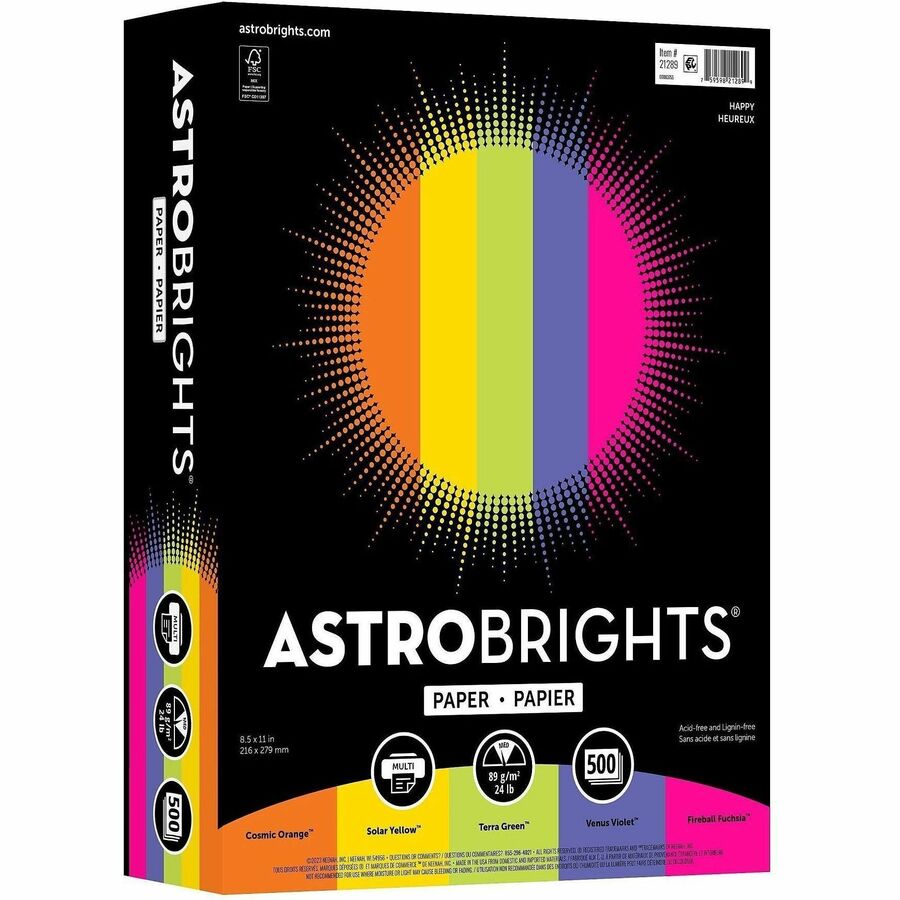 Astrobrights Color Copy Paper – Happy Assortment, 24 lb, 8.5x11, 500 Sheets