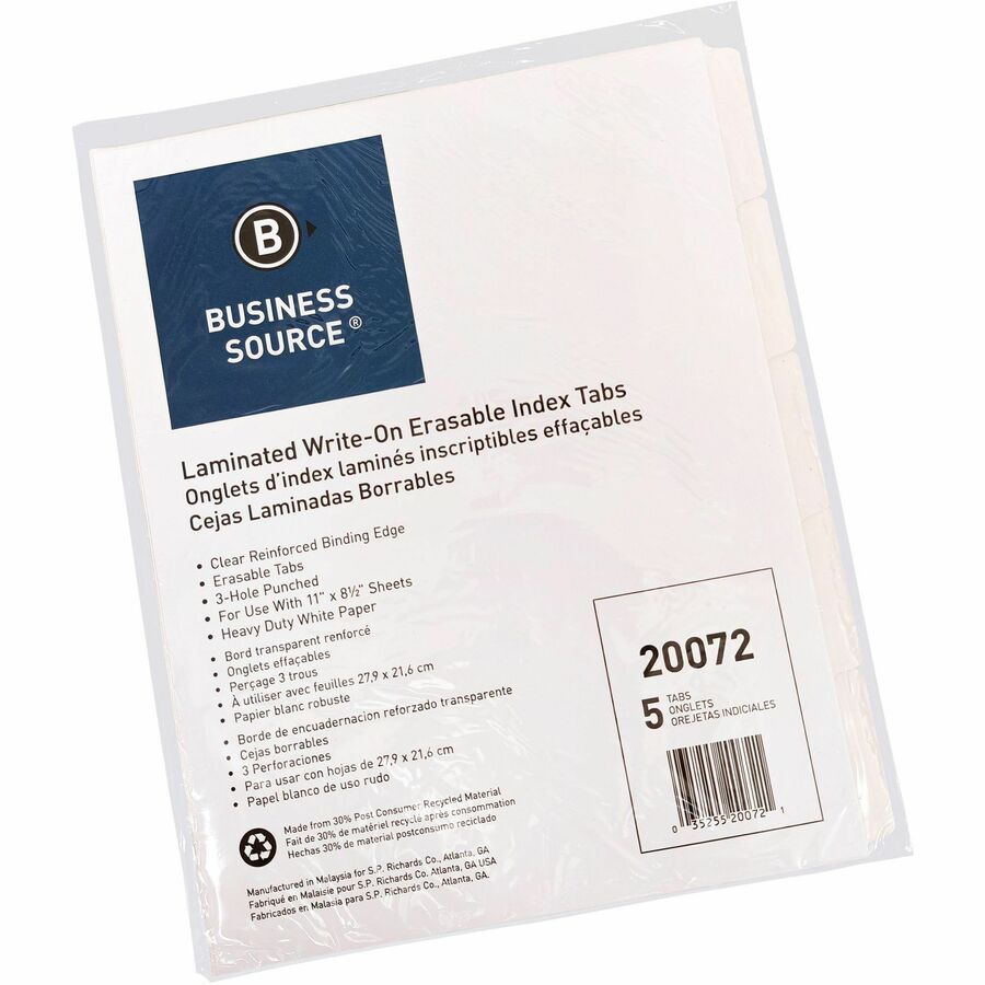 Index effaçable Business Source à 3 anneaux et 5 onglets