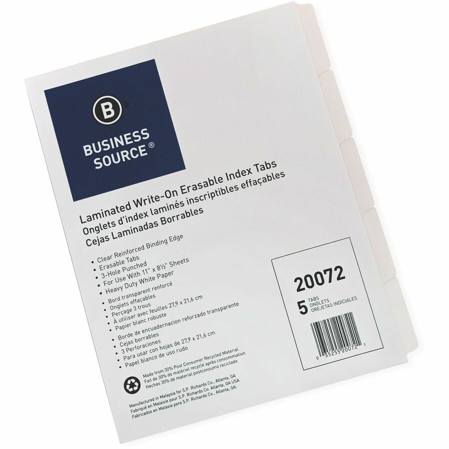 Index effaçable Business Source à 3 anneaux et 5 onglets