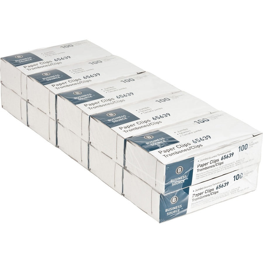 Business Source Jumbo Paper Clips — 10 Boxes of 100