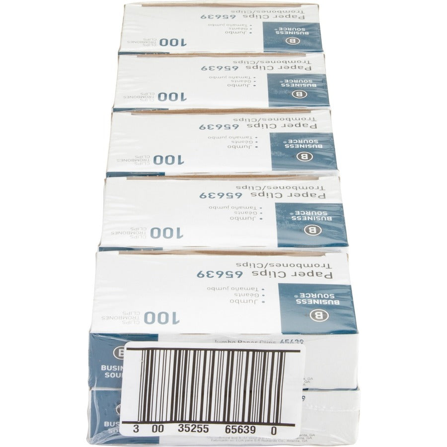 Business Source Jumbo Paper Clips — 10 Boxes of 100