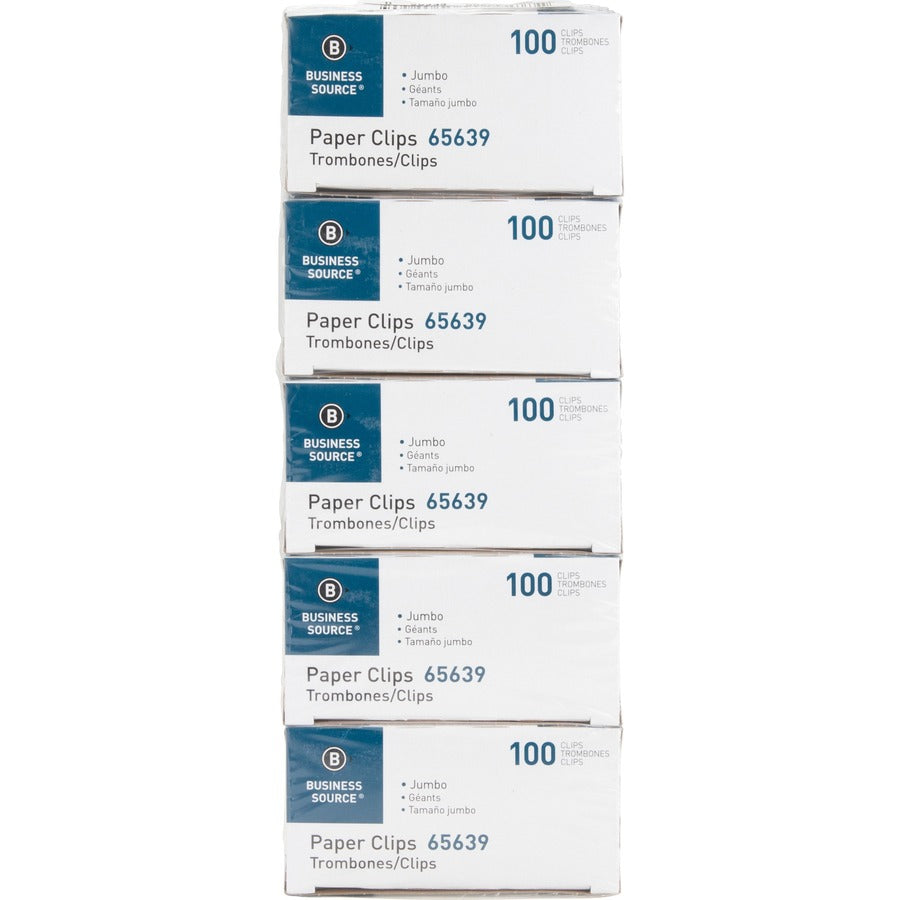 Business Source Jumbo Paper Clips — 10 Boxes of 100