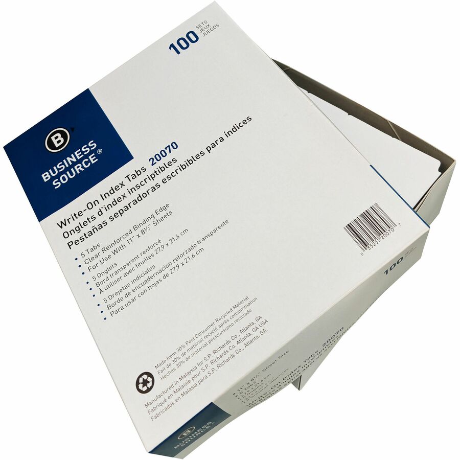 Business Source Plain 5-Tab Indexes — 100/Box