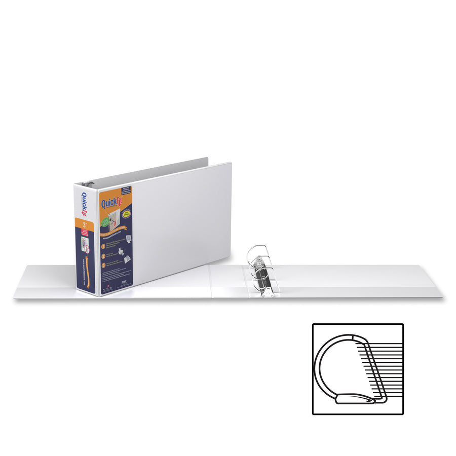 QuickFit Heavy-Duty Landscape 3-Ring Binder, D-Ring, View Binder, 3 Inch, White