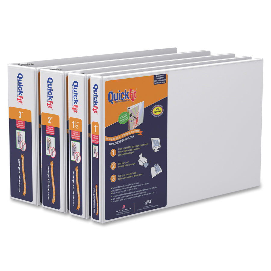 QuickFit Heavy-Duty Landscape 3-Ring Binder, D-Ring, View Binder, 3 Inch, White