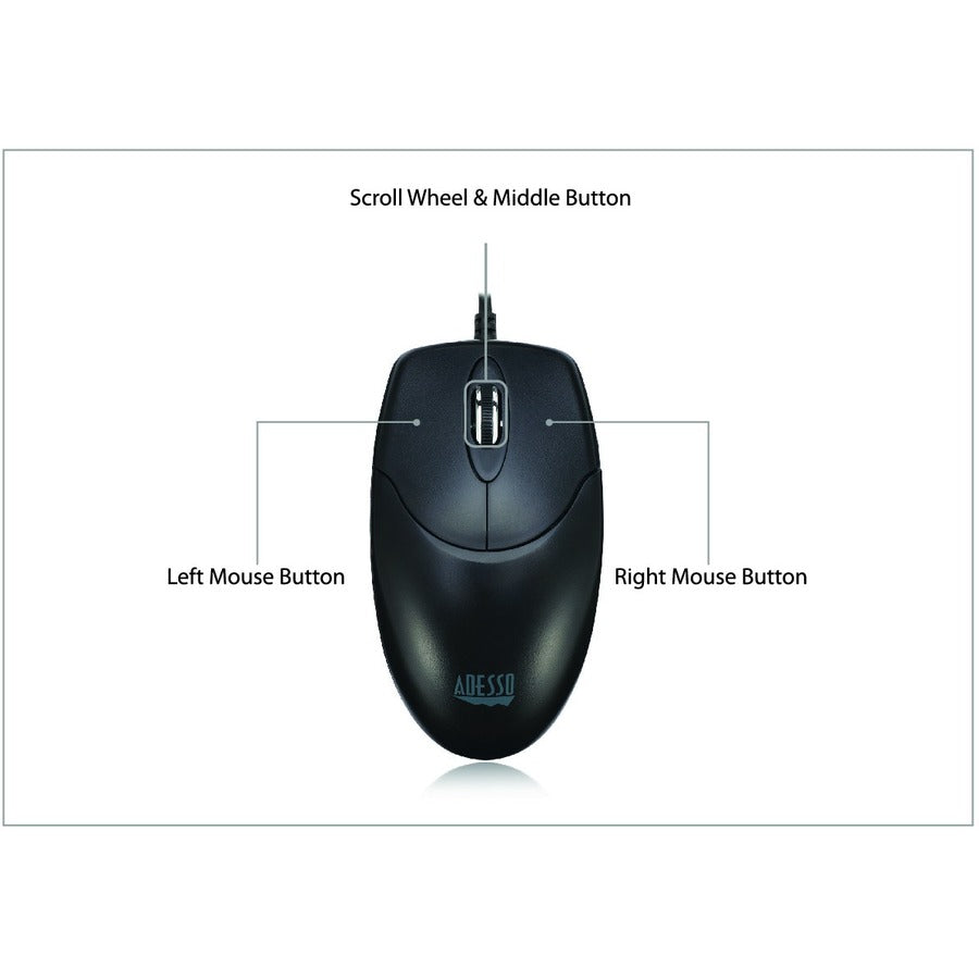 Adesso 3-Button Optical Scroll Mouse — USB, Black