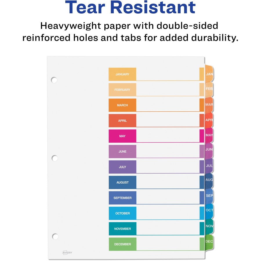 Avery® Ready Index(R) Monthly Dividers, Customizable Table of Contents, Classic Multicolor Tabs, 1 Set (11127)