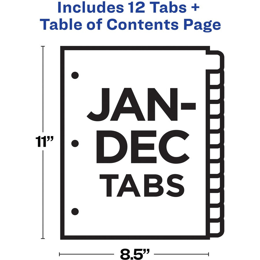 Avery® Ready Index(R) Monthly Dividers, Customizable Table of Contents, Classic Multicolor Tabs, 1 Set (11127)