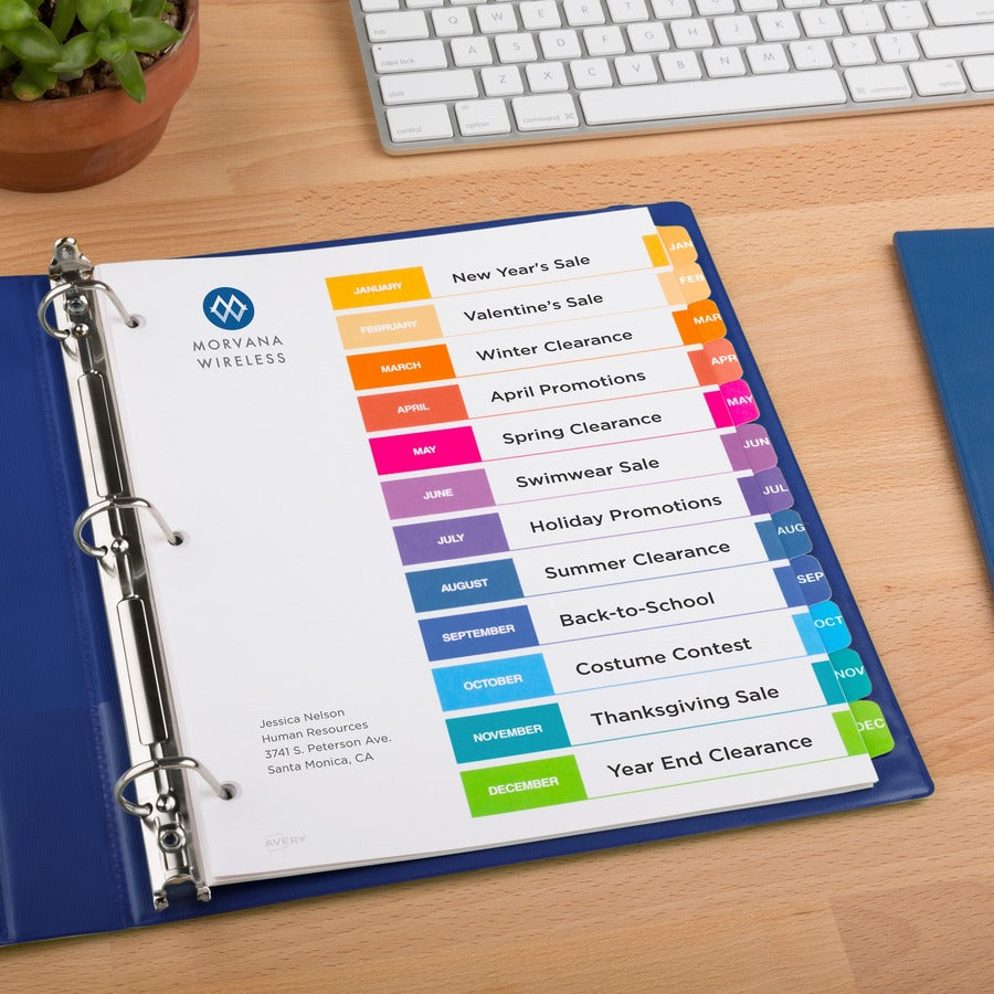 Avery® Ready Index(R) Monthly Dividers, Customizable Table of Contents, Classic Multicolor Tabs, 1 Set (11127)
