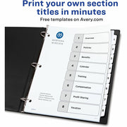 Intercalaires de table des matières Avery Ready Index pour imprimantes laser et jet d'encre, 8 onglets