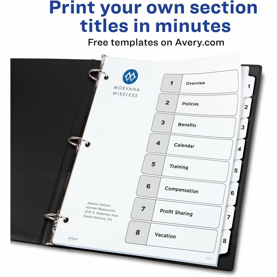 Avery Ready Index Table of Content Dividersfor Laser and Inkjet Printers, 8 tabs