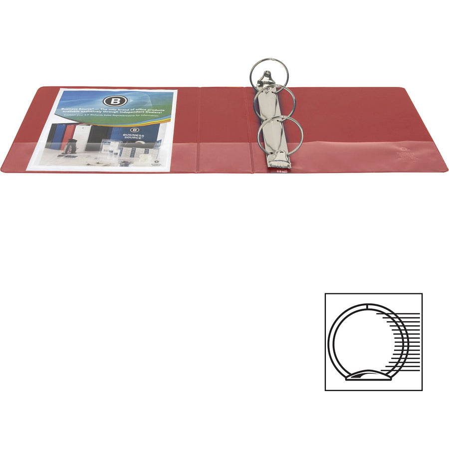 Business Source Basic Round Ring Binder — 3", Red