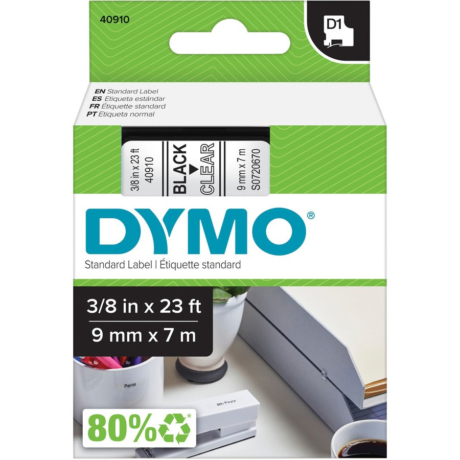 DYMO D1 Label Tape 40910, 3/8 in (9 mm), Black on Clear