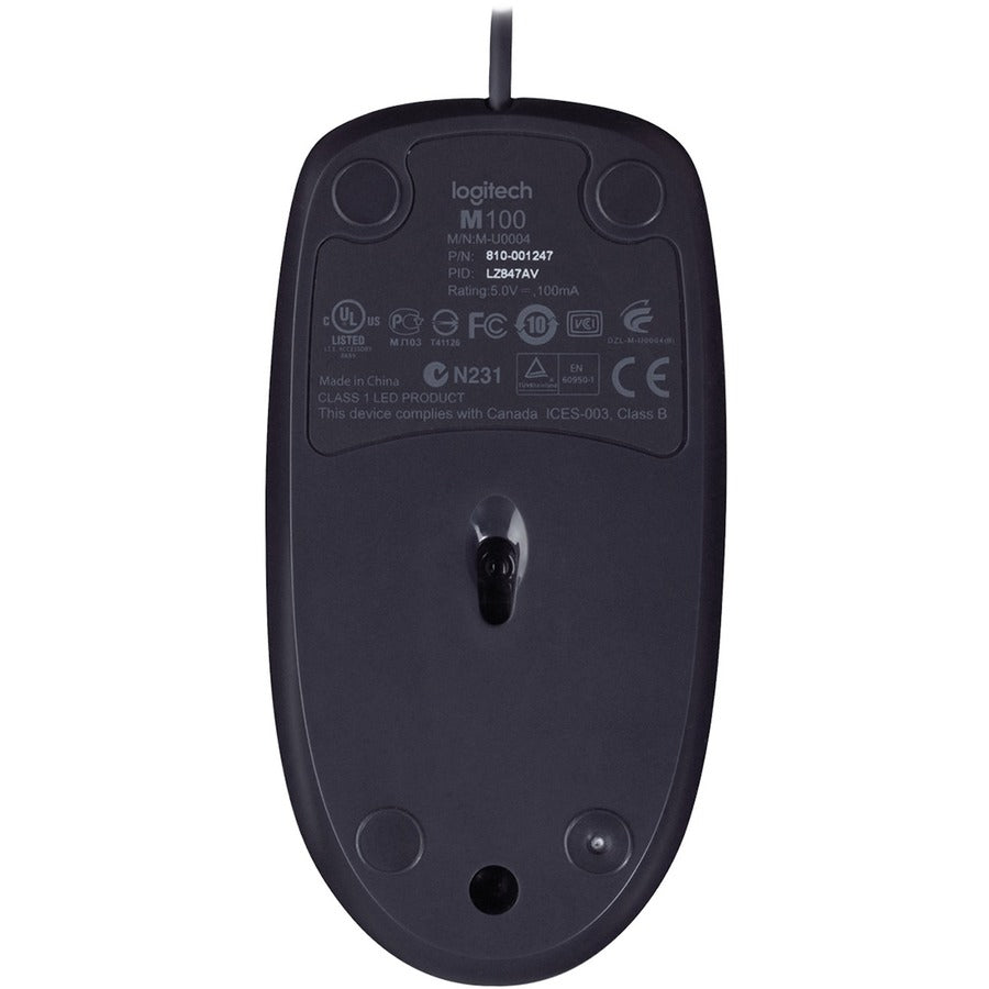 Logitech B100 Optical USB Mouse — 3-Button, Ambidextrous