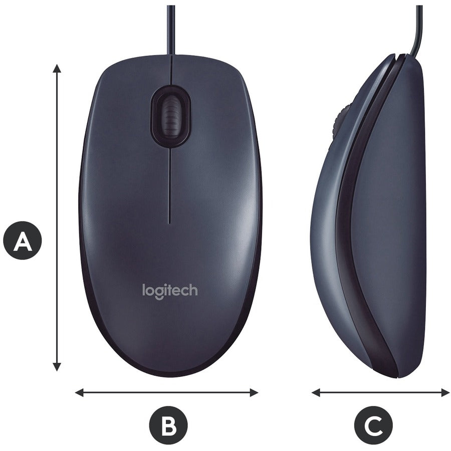 Logitech B100 Optical USB Mouse — 3-Button, Ambidextrous