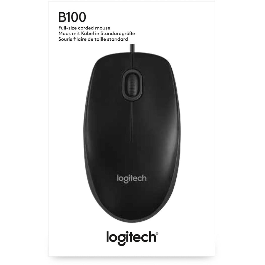 Logitech B100 Optical USB Mouse — 3-Button, Ambidextrous