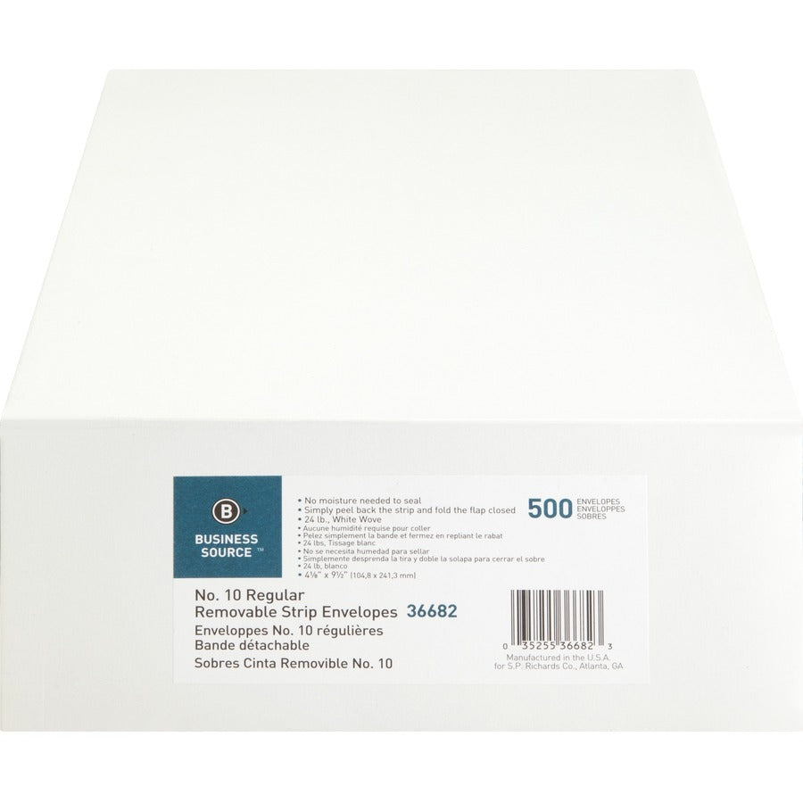 Business Source No. 10 Peel & Seal Business Envelopes, 24 lb — Box of 500