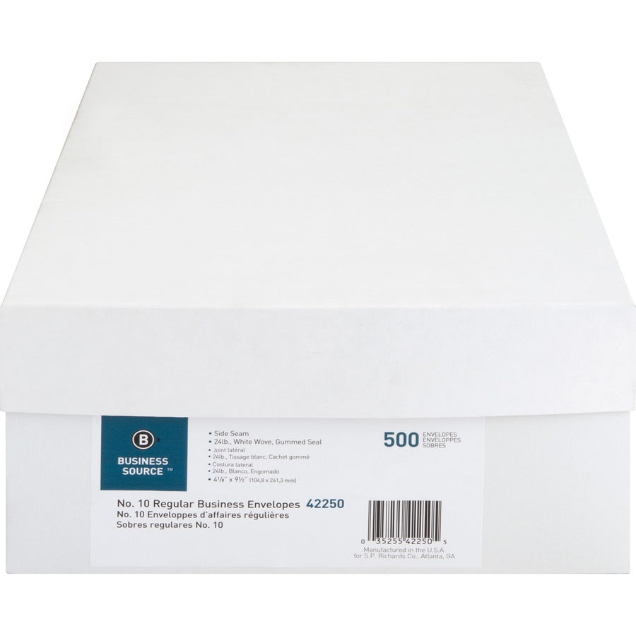 Business Source No. 10 Regular Business Envelopes, 24 lb — Box of 500