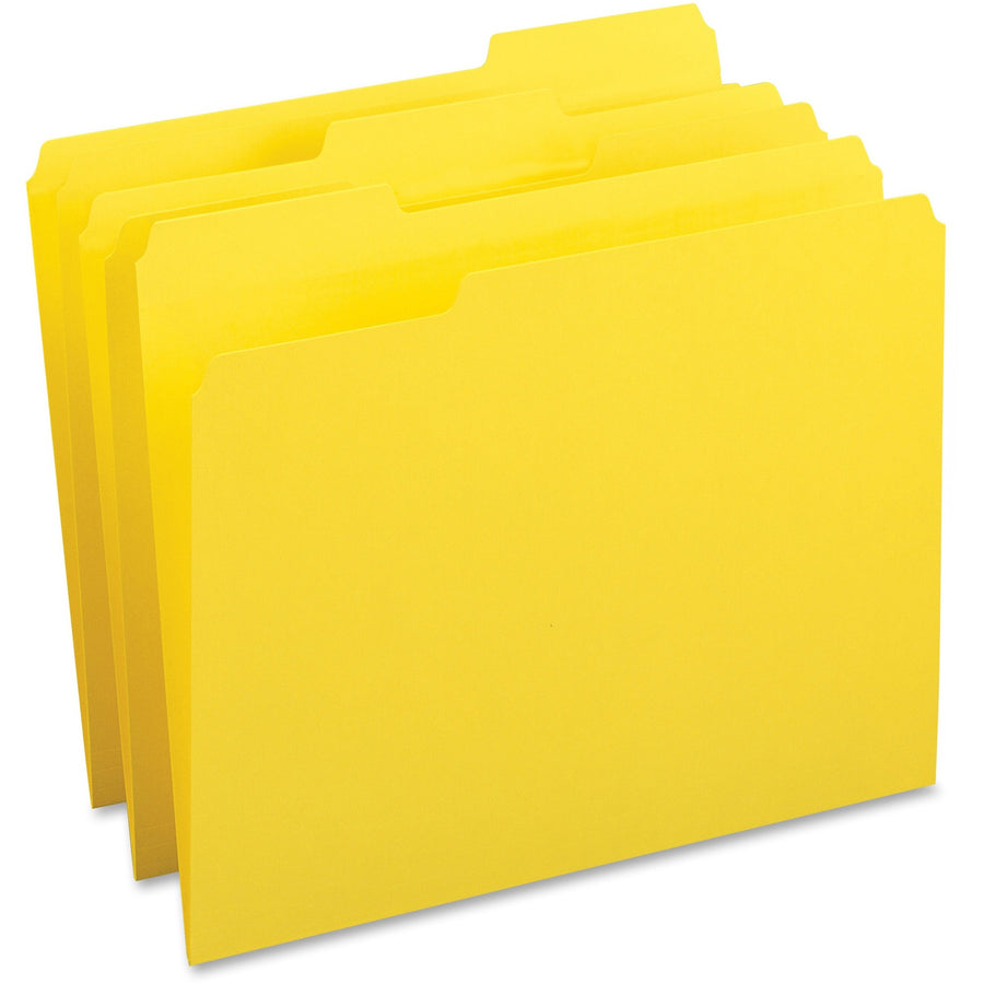 Business Source Colour-Coding File Folders - Letter, 1/3-Cut, Box of 100 - Yellow