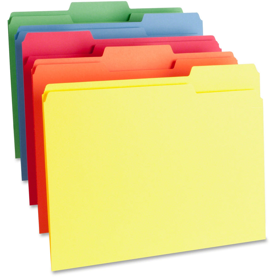 Business Source Colour-Coding File Folders - Letter, 1/3-Cut, Box of 100 - Assorted