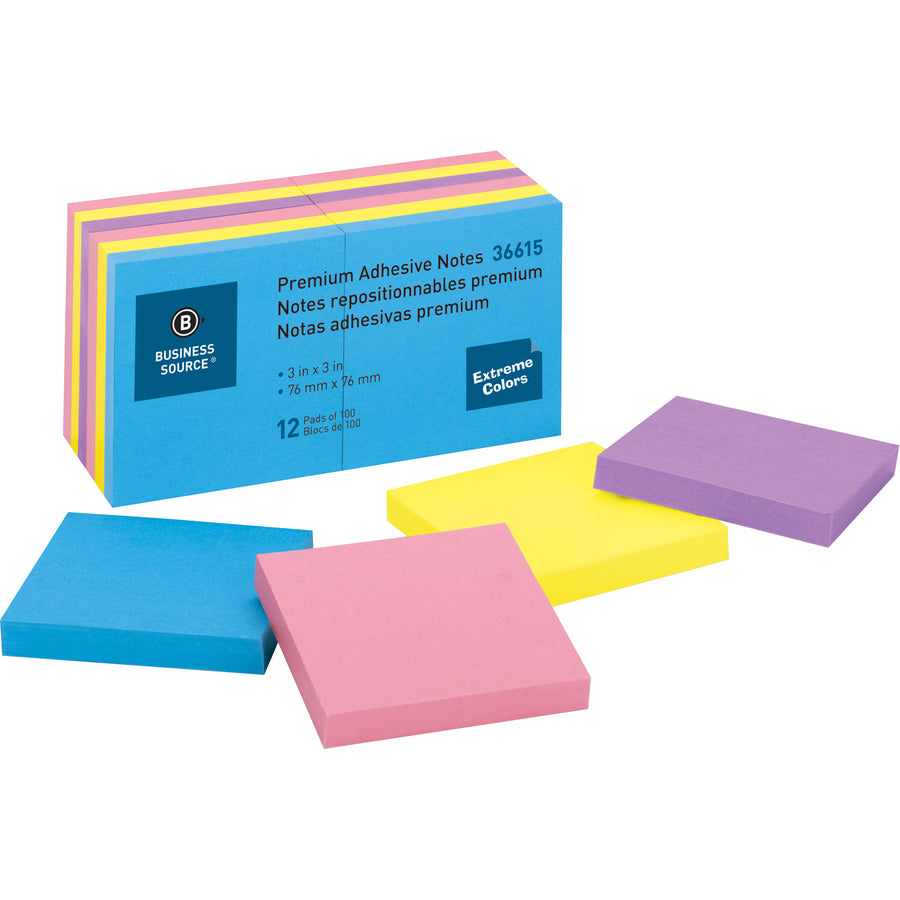Notes Adhésives Business Source 3x3 Couleurs Vives