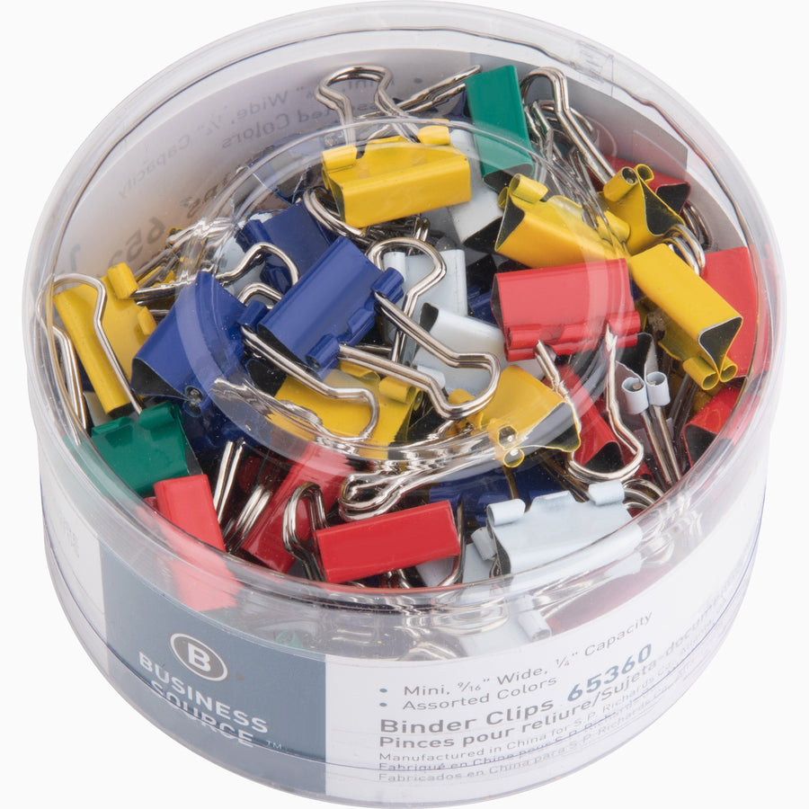 Business Source Fold-back Binder Clips — Mini, Assorted Colours, 100-Pack