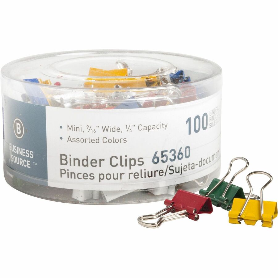 Business Source Fold-back Binder Clips — Mini, Assorted Colours, 100-Pack