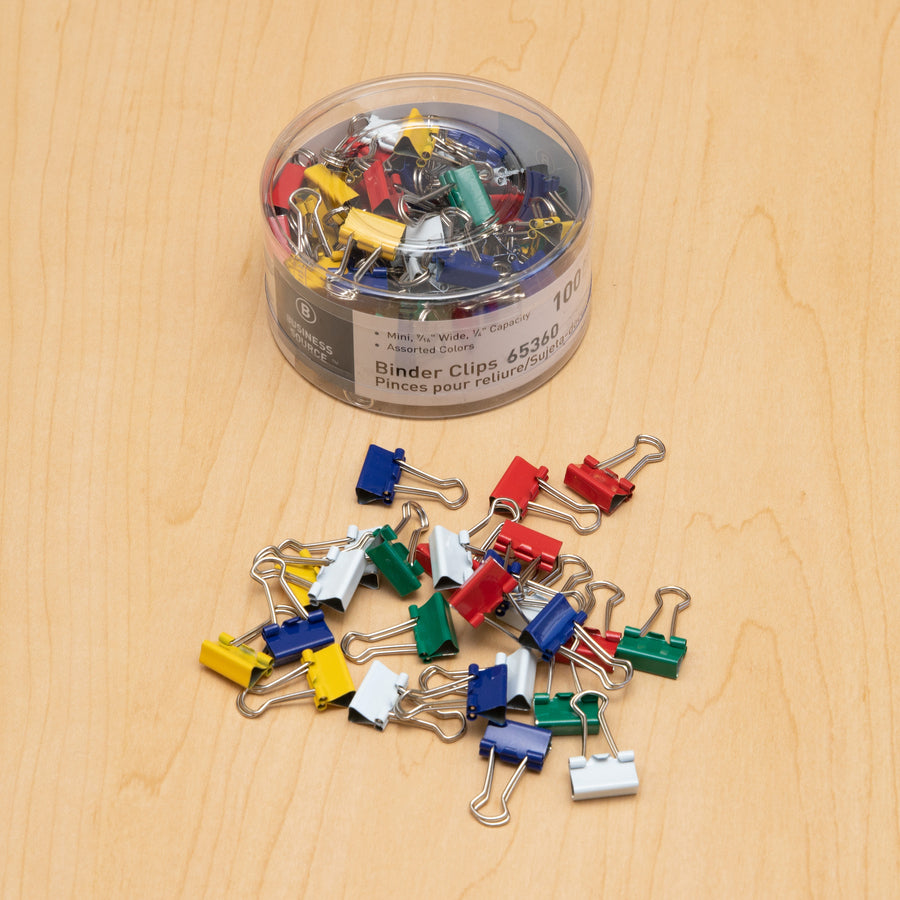 Business Source Fold-back Binder Clips — Mini, Assorted Colours, 100-Pack