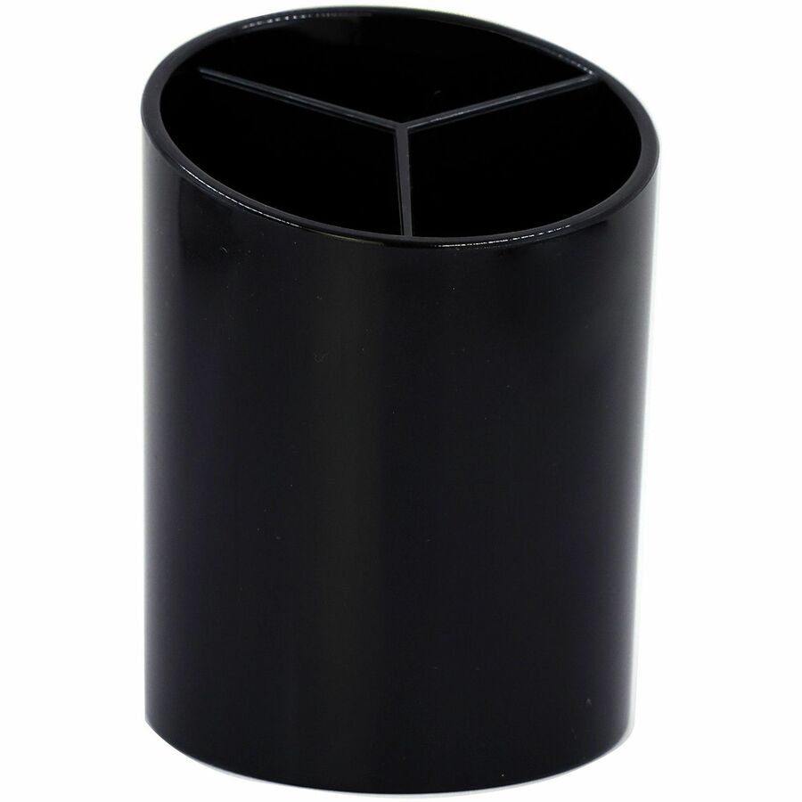 Business Source Large 3-Compartment Plastic Pencil Cup — Black