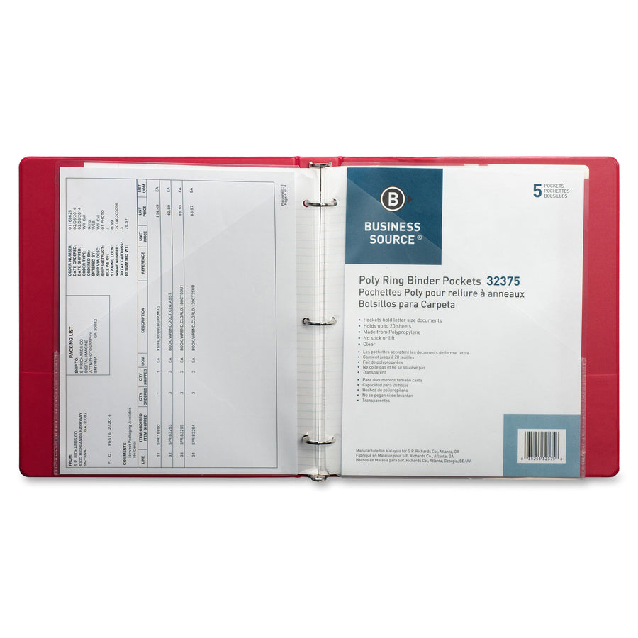 Business Source Poly Binder Pockets — Letter, 5-Pack