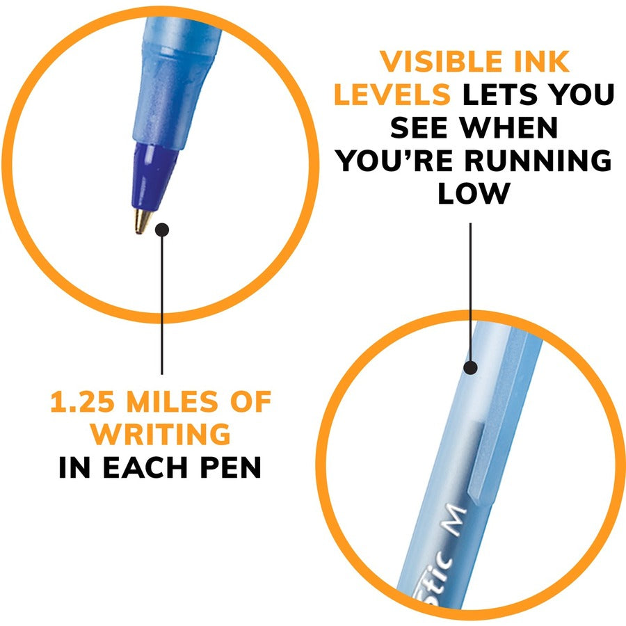 BIC Round Stic Xtra Life Ball Point Pen, Blue, 12 Pack, 1 Mm (0.04) Medium
