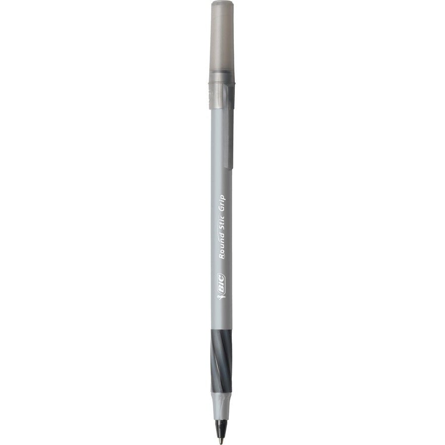 BIC Round Stic Grip Xtra-Comfort Ballpoint Pens, Black - 0.8mm Fine, Box of 12