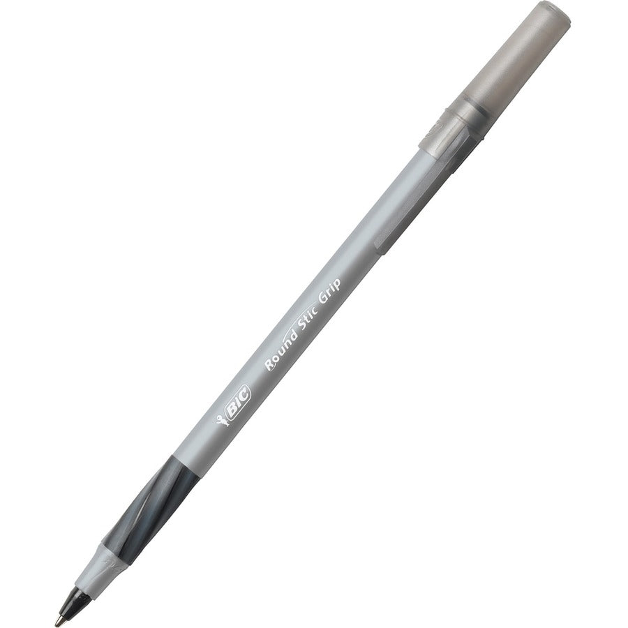 BIC Round Stic Grip Xtra-Comfort Fine Ball Point Pen, Black, 12 Pack - 12 Pack