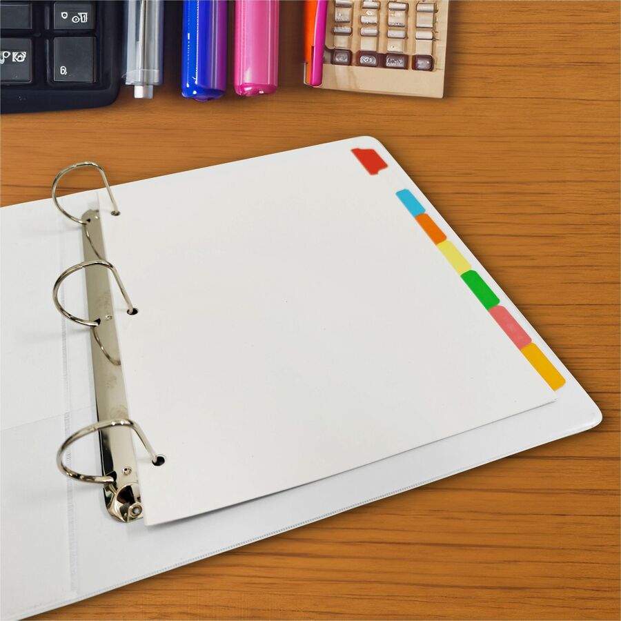 Business Source Laminated Write-On Tab Indexes — 8-Tab Set, Erasable, Multicolour