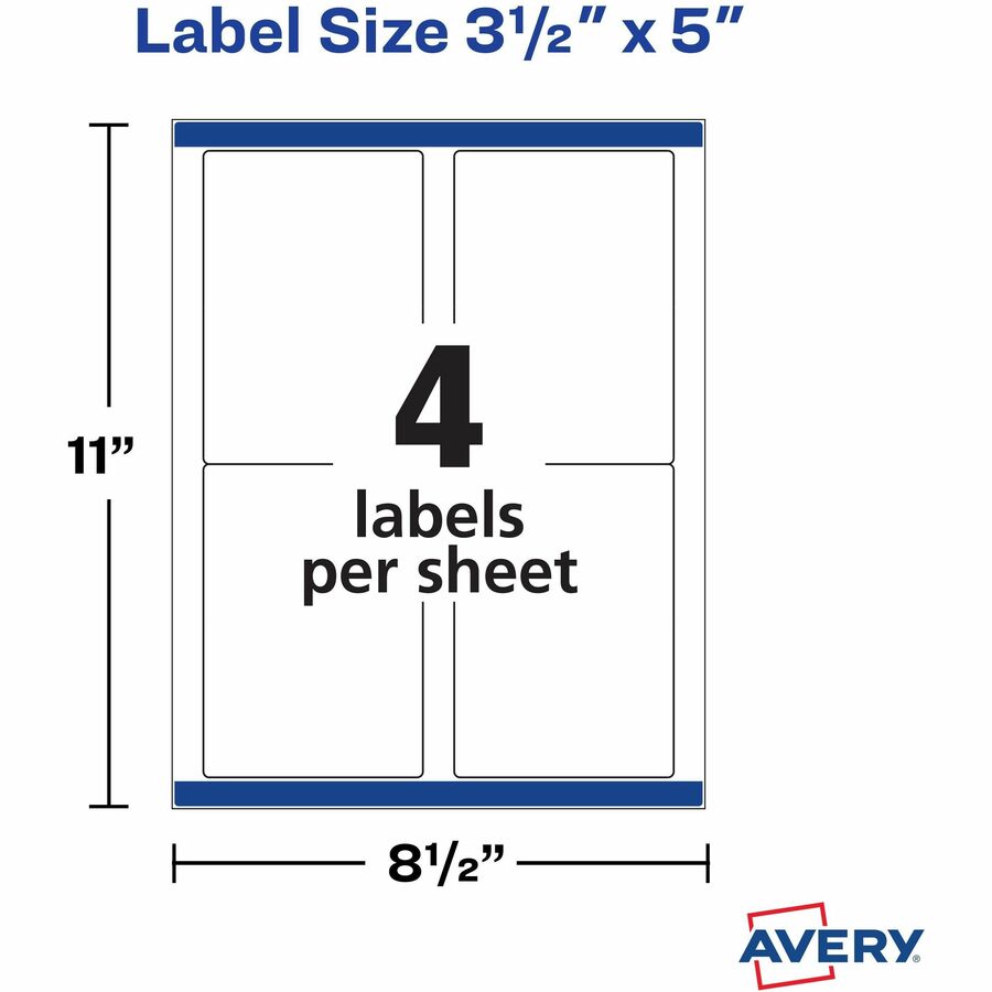 Avery® White Rectangle Labels with Sure Feed„¢ Technology, TrueBlock®, 3-1/2" x 5" , for Laser and Inkjet Printers