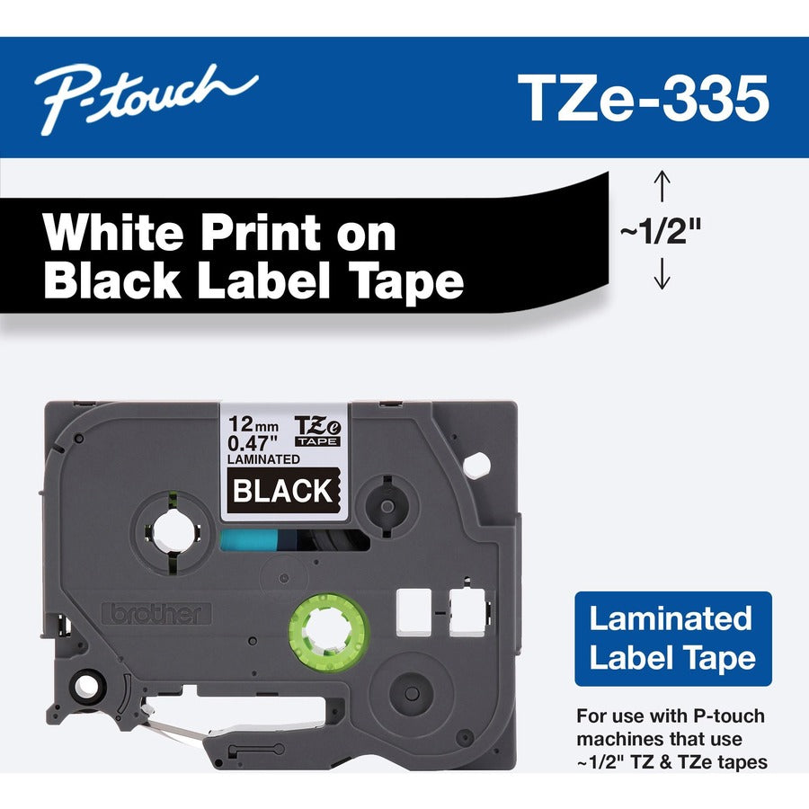 Ruban pour étiqueteuse Brother TZe-335 – 12 mm blanc sur noir