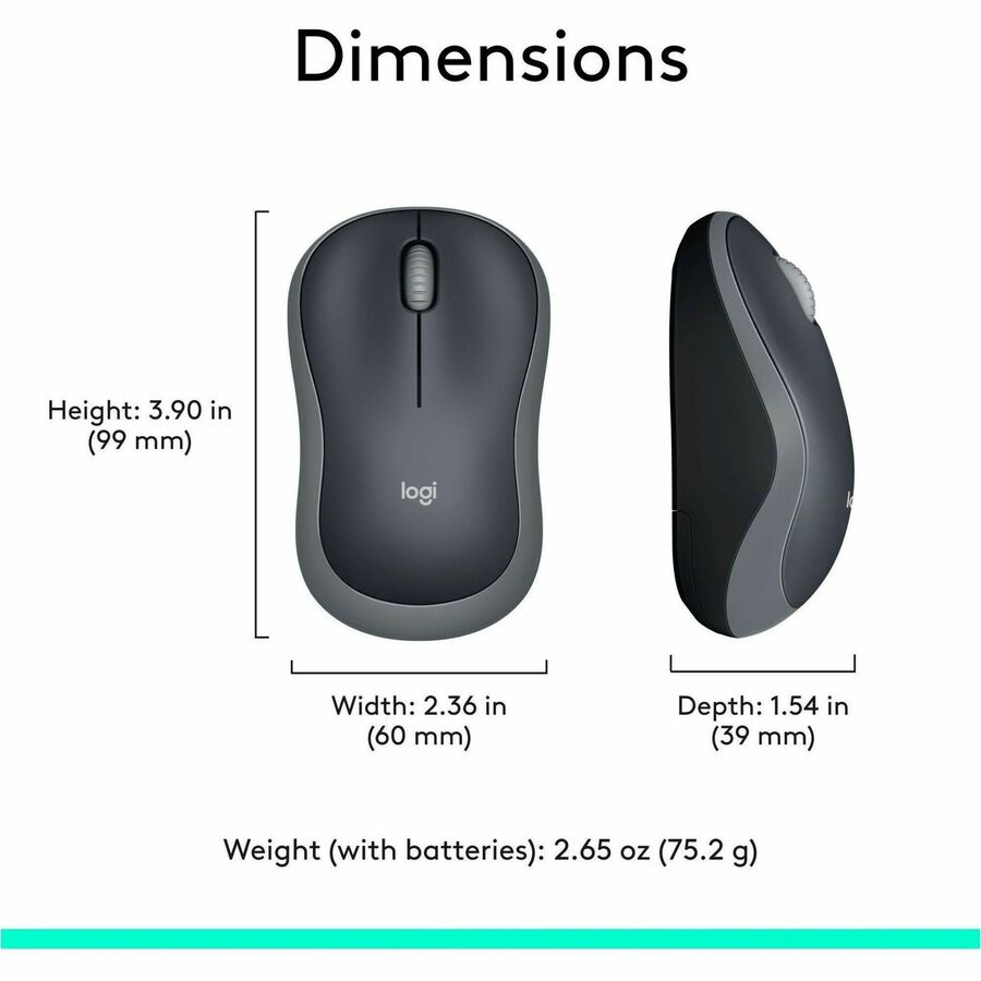 Souris sans fil Logitech M185, 2,4 GHz avec mini récepteur USB, autonomie de 12 mois, suivi optique 1000 DPI, ambidextre, compatible PC, Mac, ordinateur portable (Gris rapide)