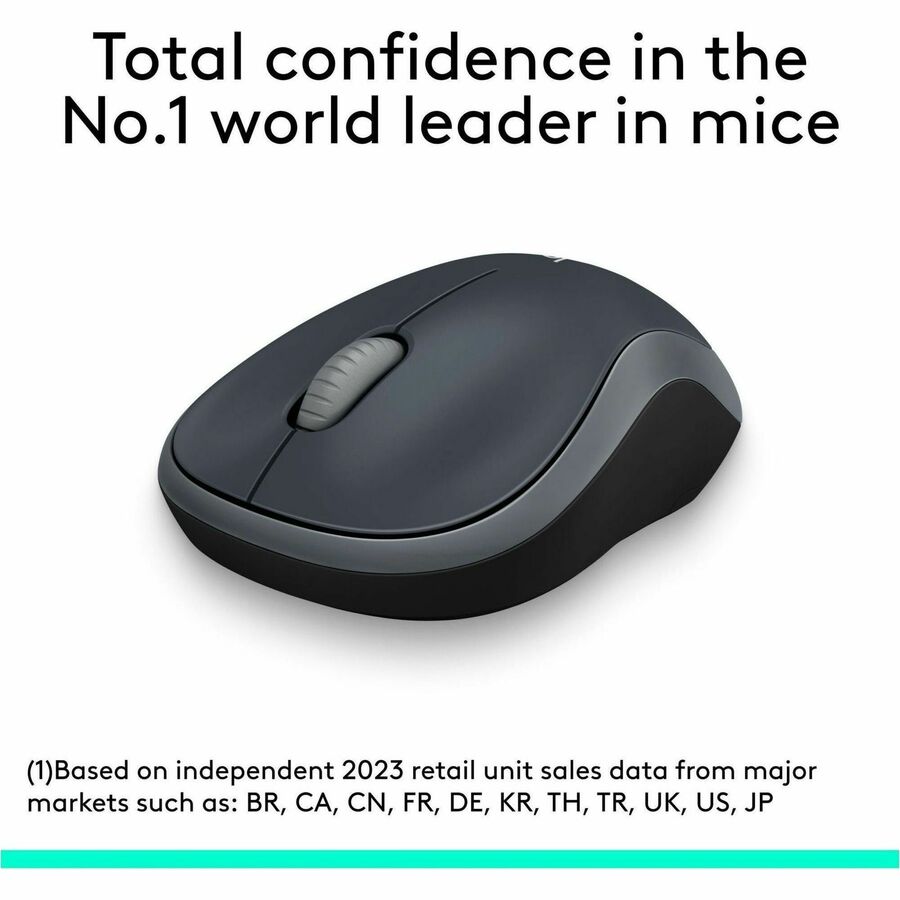 Souris sans fil Logitech M185, 2,4 GHz avec mini récepteur USB, autonomie de 12 mois, suivi optique 1000 DPI, ambidextre, compatible PC, Mac, ordinateur portable (Gris rapide)