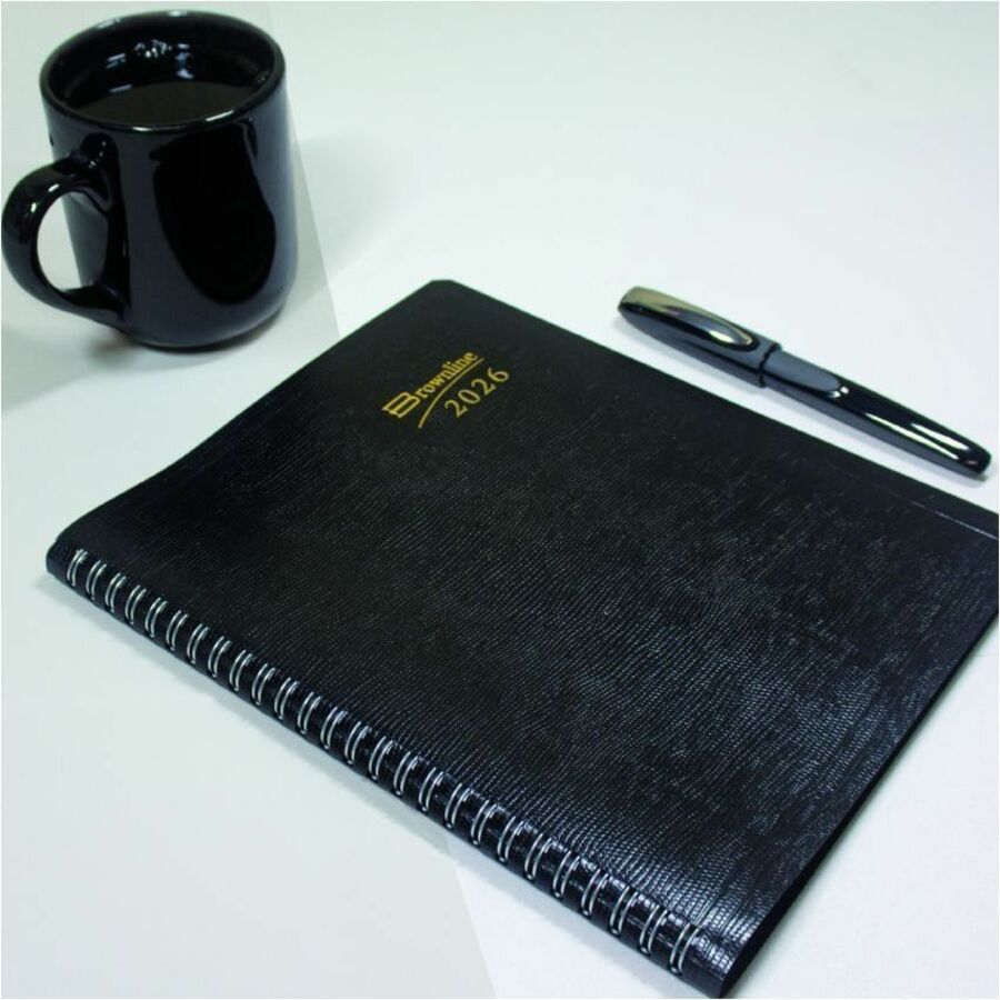 Brownline® Essential Monthly Diary 14 Month Twin Wire 8-7/8x7-1/8" English Black