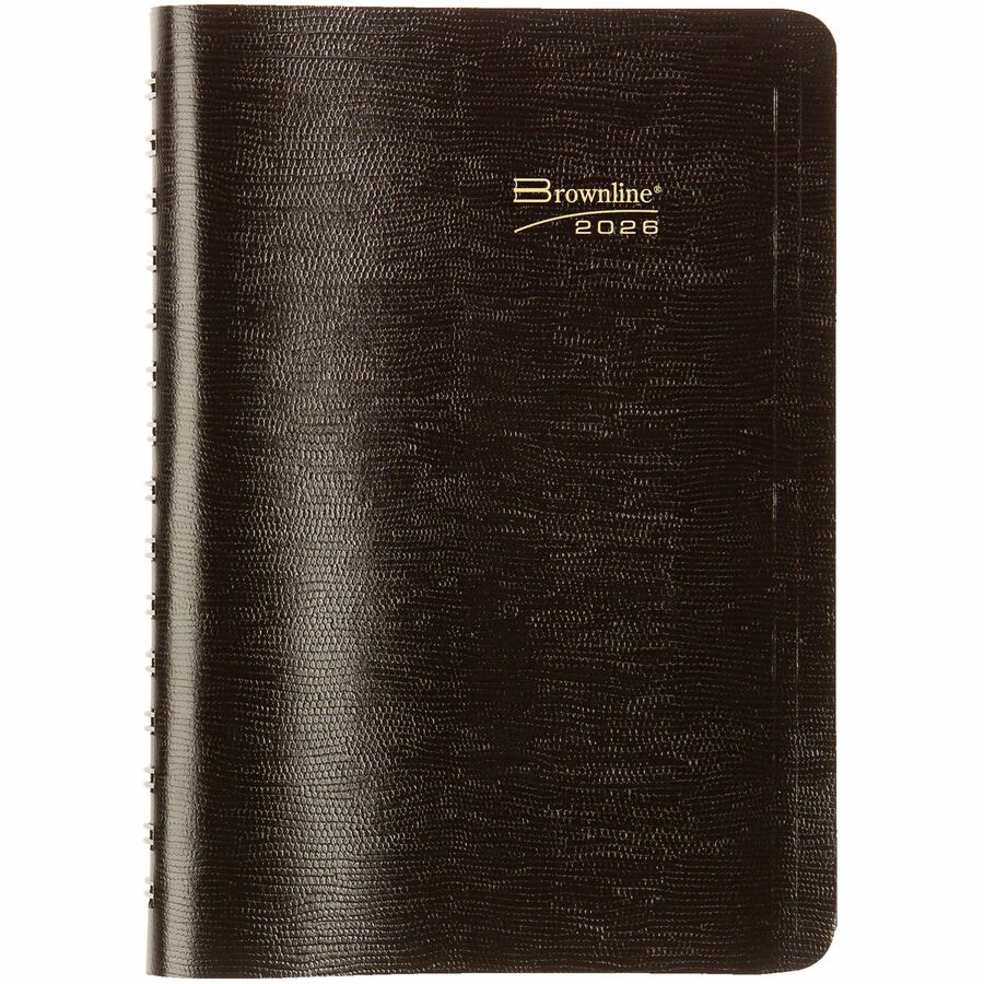 Brownline 2026 Essential 12-Month Daily Planner - January to December - 8" x 5" - Black - English