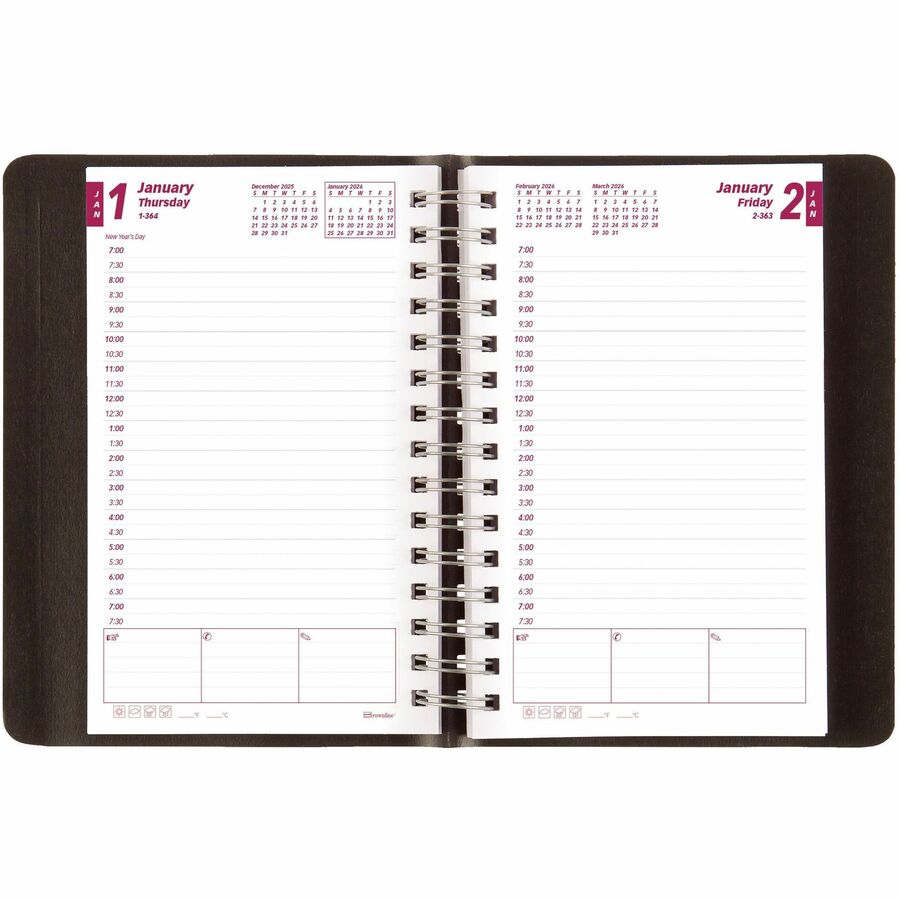 Brownline 2026 Essential 12-Month Daily Planner - January to December - 8" x 5" - Black - English