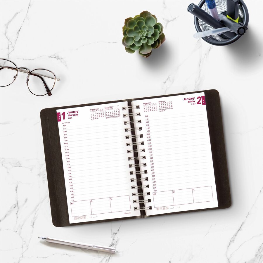 Brownline 2026 Essential 12-Month Daily Planner - January to December - 8" x 5" - Black - English