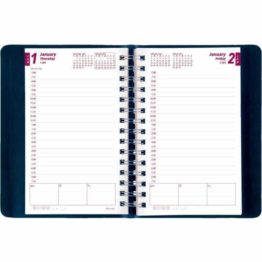 Brownline® Essential Daily Diary Twin Wire 8x5" English Blue