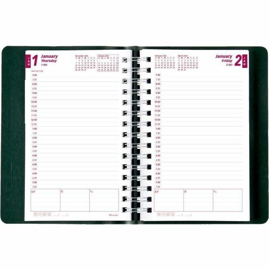 Brownline® Essential Daily Diary Twin Wire 8x5" English Green