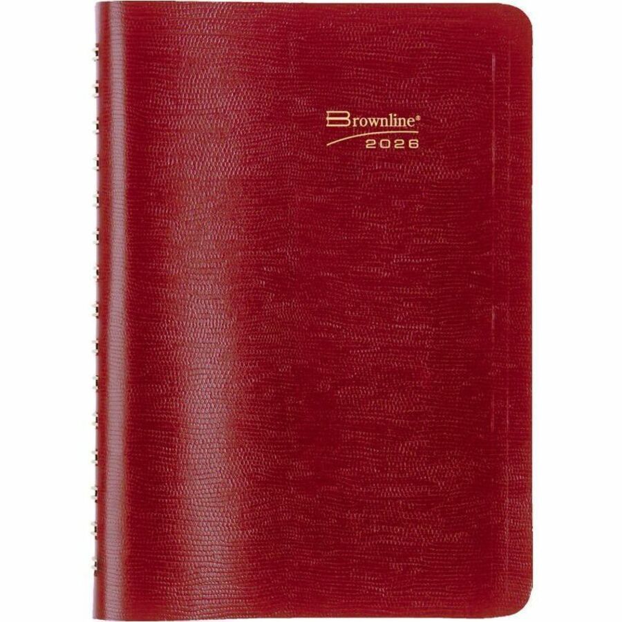 Brownline® Essential Daily Diary Twin Wire 8x5" English Red